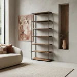 Factory tall iron rack with wooden shelves