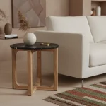 Marble side table round black