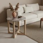 Marble side table round brown