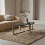 Oval black coffee table with marble top