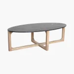 Oval black coffee table with marble top - Image 2
