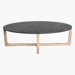 Oval black coffee table with marble top - Image 3