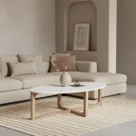Oval white coffee table with marble top