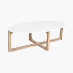 Oval white coffee table with marble top - Image 2