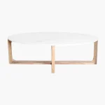 Oval white coffee table with marble top - Image 3