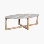 Oval brown coffee table with marble top - Image 2