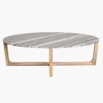 Oval brown coffee table with marble top - Image 3