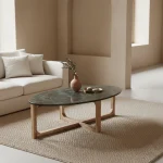Oval green coffee table with marble top