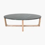Oval green coffee table with marble top - Image 2