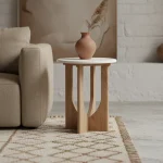 Wooden round sidetable w/banswara white marble top