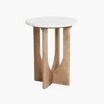 Wooden round sidetable w/banswara white marble top - Image 2