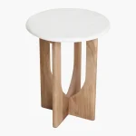 Wooden round sidetable w/banswara white marble top - Image 3