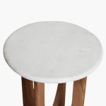 Wooden round sidetable w/banswara white marble top - Image 4