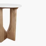 Wooden round sidetable w/banswara white marble top - Image 5
