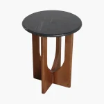Wooden round sidetable w/black marine marble top - Image 3