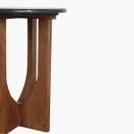 Wooden round sidetable w/black marine marble top - Image 4