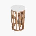 Wooden round sidetable w/banswara white marble top - Image 2