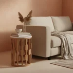Wooden round sidetable w/banswara white marble top
