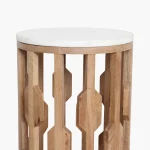 Wooden round sidetable w/banswara white marble top - Image 3