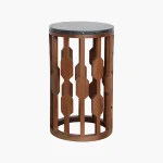 Wooden round sidetable w/black marine marble top - Image 2