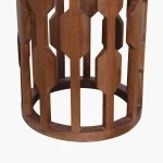 Wooden round sidetable w/black marine marble top - Image 4