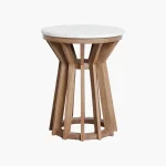 Wooden round sidetable w/banswara white marble top - Image 2