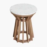 Wooden round sidetable w/banswara white marble top - Image 3