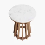 Wooden round sidetable w/banswara white marble top - Image 4