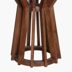 Wooden round sidetable w/black marine marble top - Image 4