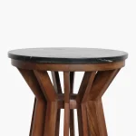 Wooden round sidetable w/black marine marble top - Image 3