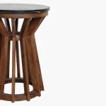 Wooden round sidetable w/black marine marble top - Image 5