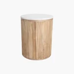 Wooden round sidetable w/banswara white marble top - Image 2