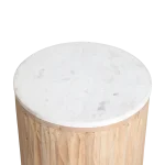 Wooden round sidetable w/banswara white marble top - Image 3