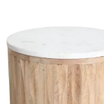 Wooden round sidetable w/banswara white marble top - Image 4