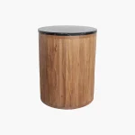 Wooden round sidetable w/black marine marble top - Image 2