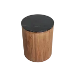 Wooden round sidetable w/black marine marble top - Image 3