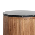 Wooden round sidetable w/black marine marble top - Image 4